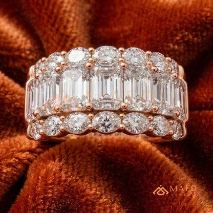 The Empress Triple-Row Ring | Vertical Emerald & Oval Cut Cocktail Band
