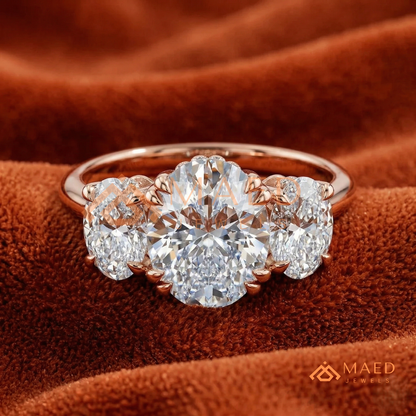Three-Stone Oval Diamond Simulant Ring (14k White, Yellow, Rose Gold & Sterling Silver)