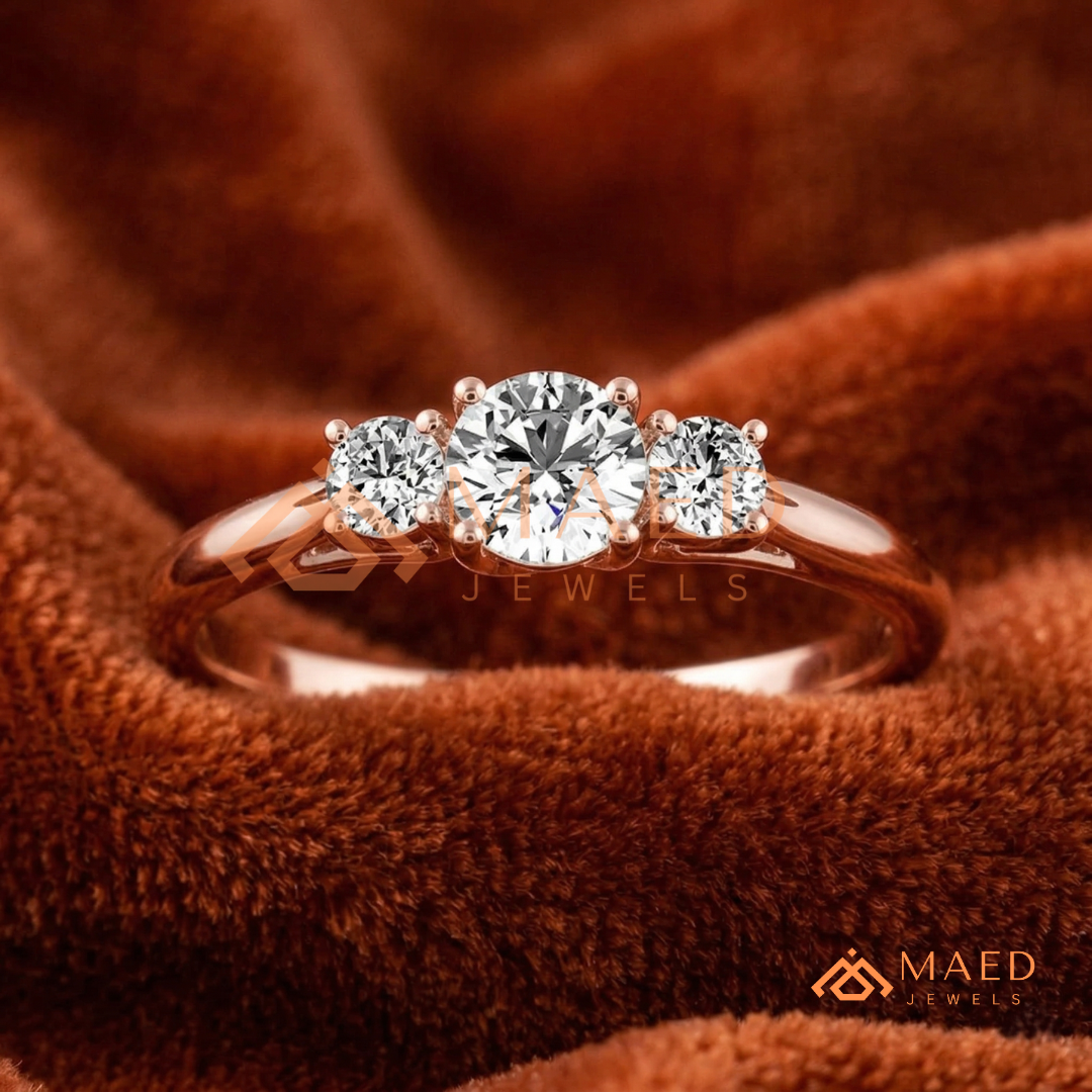 The Trinity Round Brilliant Past Present Future Ring – Silver, 14K Yellow & Rose Gold