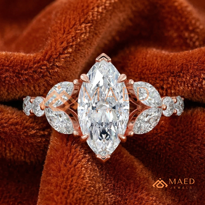 Marquise Cut Leaf Cluster Engagement Ring | 14k Gold, Rose Gold & Sterling Silver