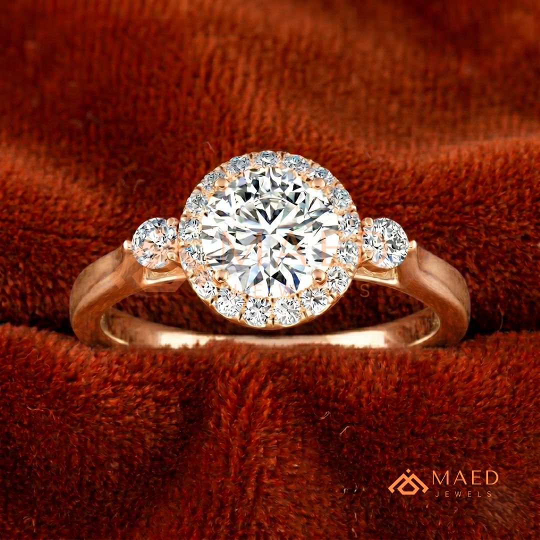 Majestic Oval Halo Diamond Simulant Ring in 14K Yellow Gold, Rose Gold & Sterling Silver