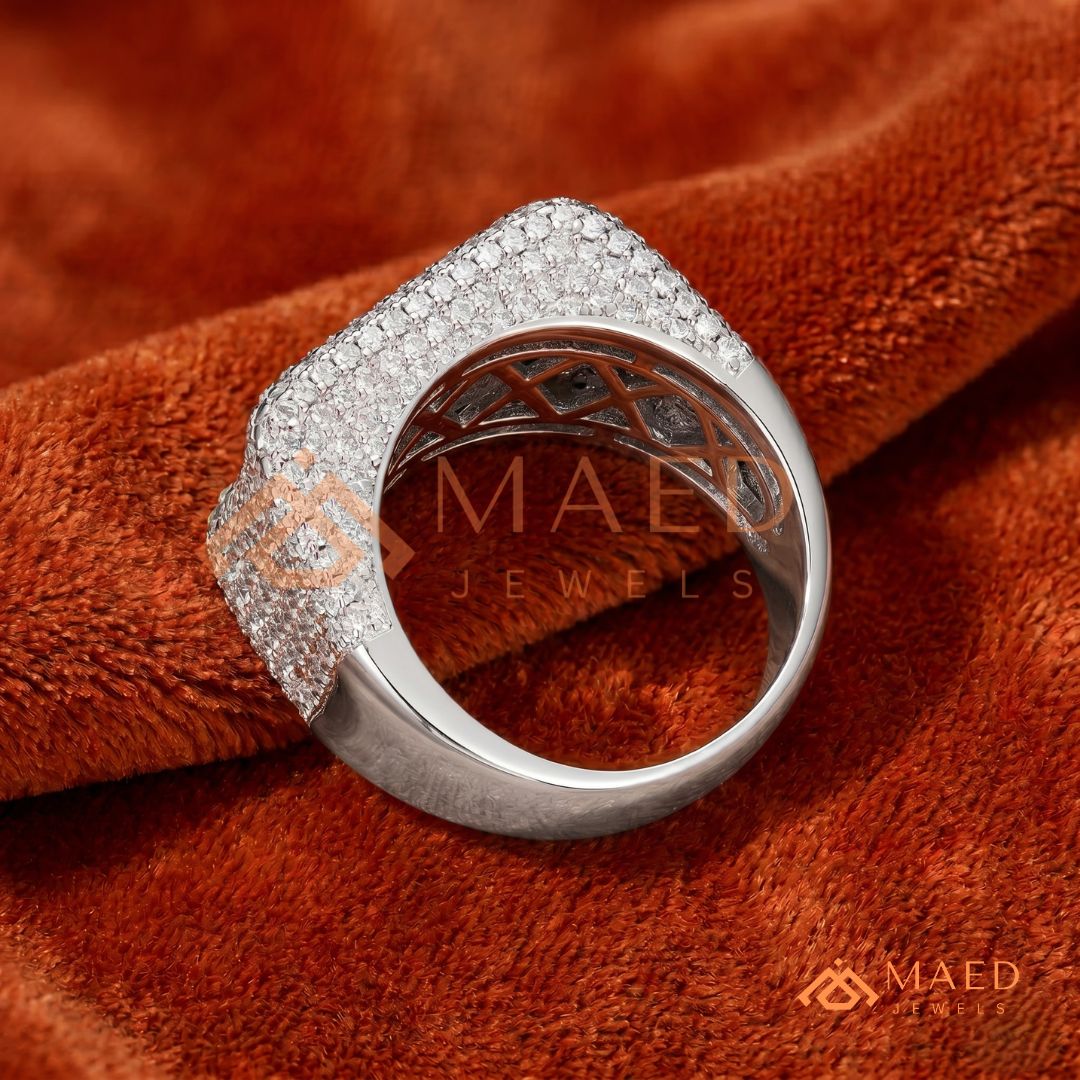 Heavy Iced Rounded Cluster Dome Ring – 925 Silver, 14K Gold & Rose Gold