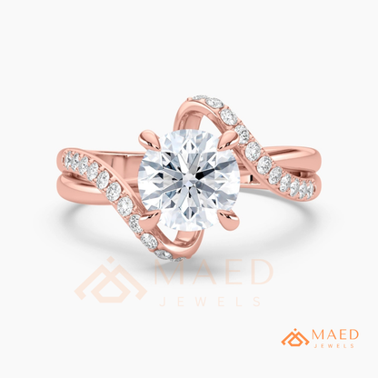 Round Cut Diamond Bypass Engagement Ring in Sterling Silver, 14K Gold & Rose Gold
