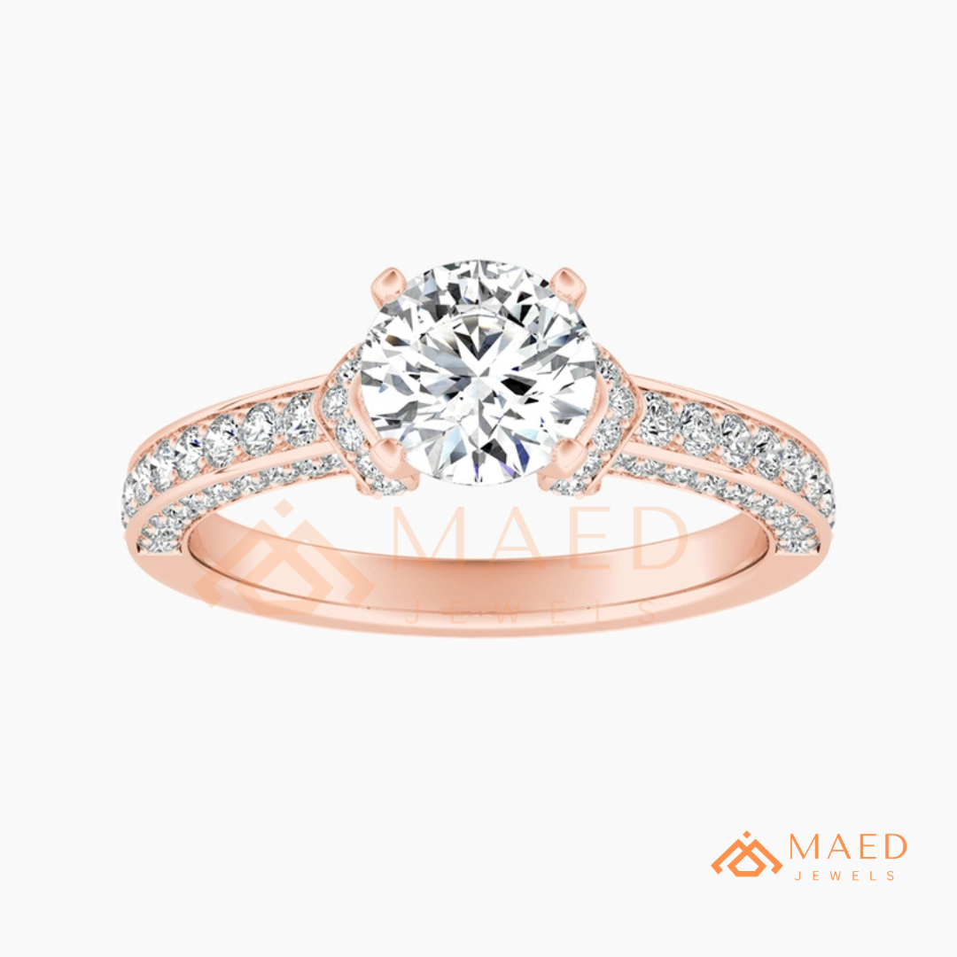 Classic Round Brilliant Solitaire Engagement Ring with Pavé Band