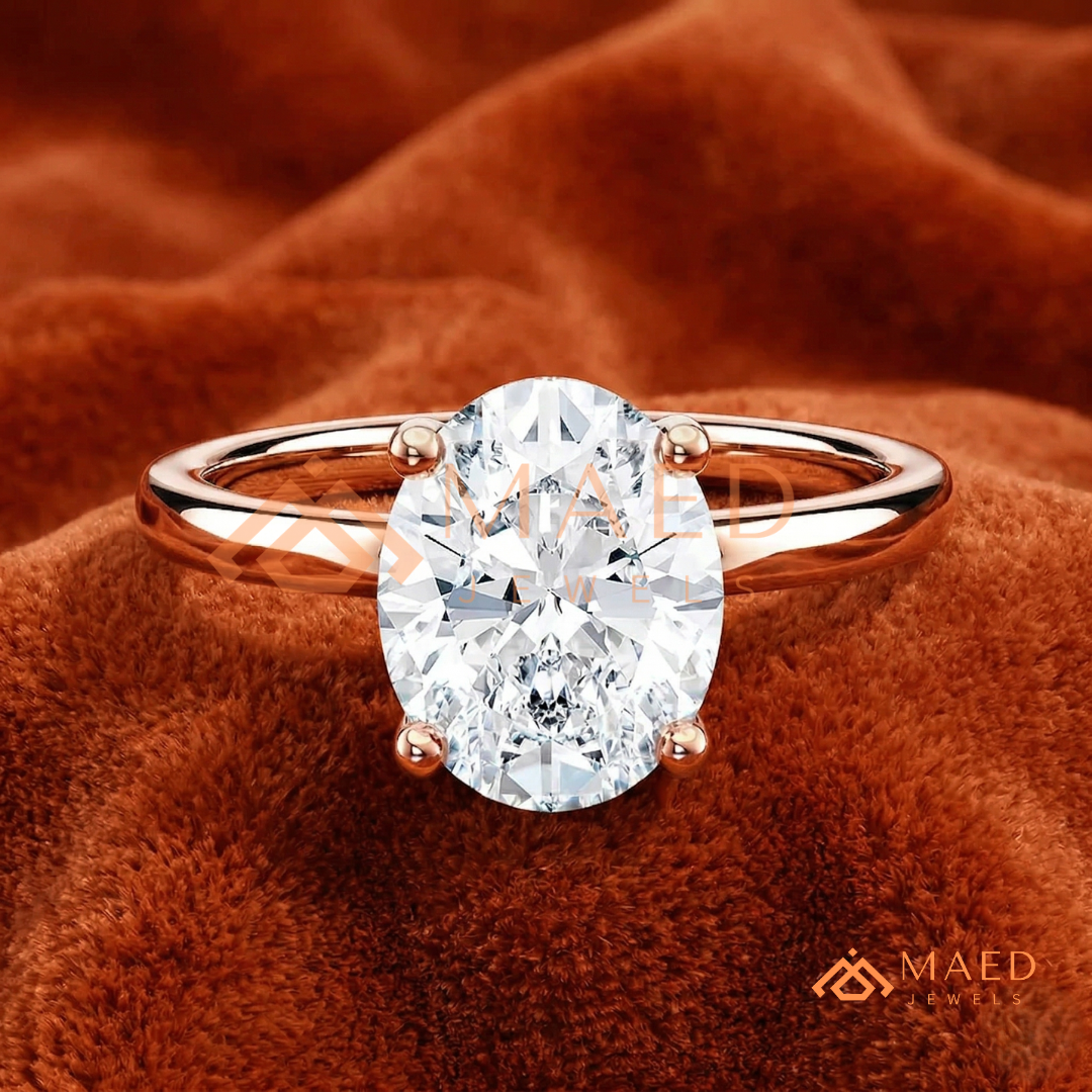 Classic Oval Cut Solitaire Engagement Ring in Silver, 14K Gold, & 14K Rose Gold