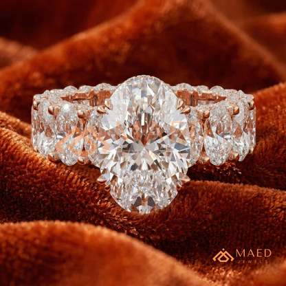 Elongated Oval Cut Engagement Ring with Full Oval Eternity Band | 14k Gold & Silver