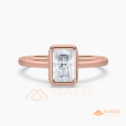 Radiant Cut Diamond Bezel Solitaire Ring | 14k Gold, Rose Gold & Sterling Silver