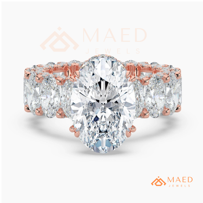 Elongated Oval Cut Engagement Ring with Full Oval Eternity Band | 14k Gold & Silver