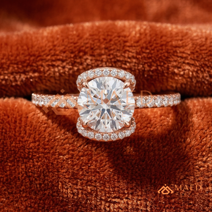 Modern Round Cut Open Arc Halo Engagement Ring in 14K Gold, Rose Gold & Silver