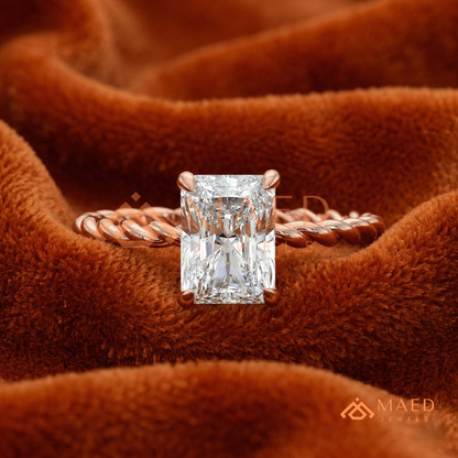 Classic Radiant Cut Twisted Cable Solitaire Ring in Silver, 14K Yellow Gold, or Rose Gold
