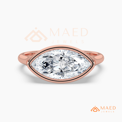 East-West Marquise Cut Bezel Engagement Ring | 14k Gold, Rose Gold & Sterling Silver Modern Solitaire Band