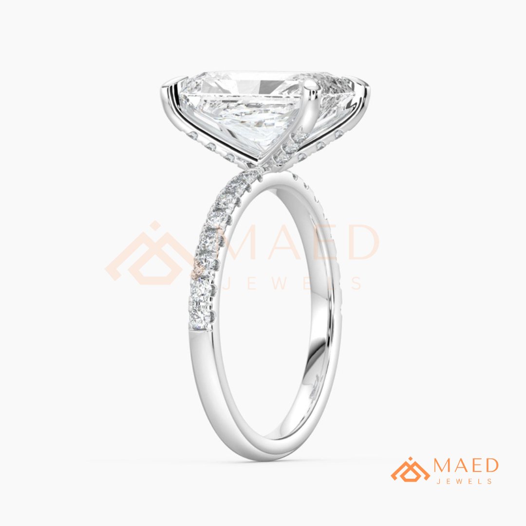 Radiant Cut Diamond Hidden Halo Engagement Ring in 14K Gold, Rose Gold & Silver
