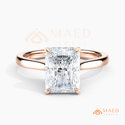 Classic Radiant Cut Solitaire Engagement Ring with Hidden Halo in Silver, 14K Gold & Rose Gold