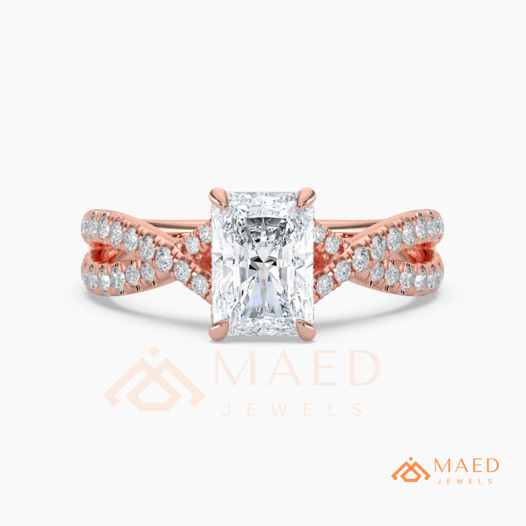 Nature-Inspired Radiant Cut Three-Stone Engagement Ring with Thorn Band in Silver, 14K Gold & Rose Gold