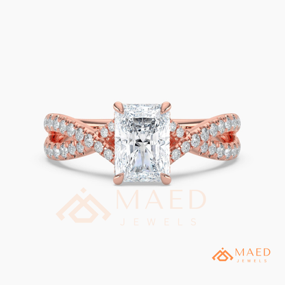 Nature-Inspired Radiant Cut Three-Stone Engagement Ring with Thorn Band in Silver, 14K Gold & Rose Gold