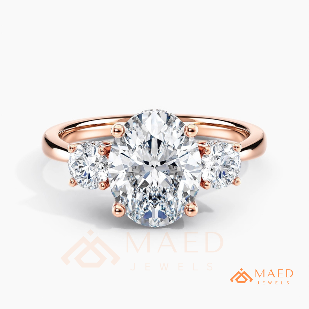 : Oval Cut 3-Stone Engagement Ring in Sterling Silver, 14K Gold & 14K Rose Gold