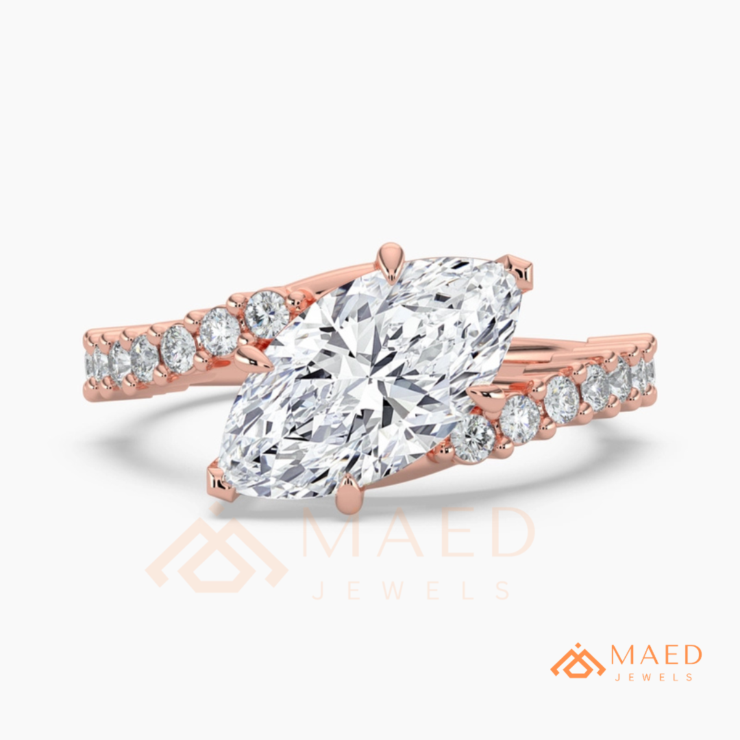Marquise Cut Diamond Bypass Engagement Ring in Sterling Silver, 14K Gold, & 14K Rose Gold