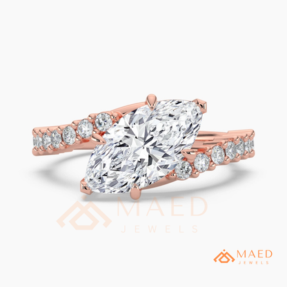 Marquise Cut Diamond Bypass Engagement Ring in Sterling Silver, 14K Gold, & 14K Rose Gold