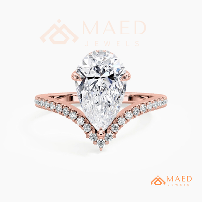 Pear Cut Chevron Engagement Ring in Sterling Silver, 14K Gold & 14K Rose Gold