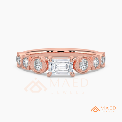 Vintage Emerald Cut Art Deco Engagement Ring in 14K Gold, Rose Gold & Silver