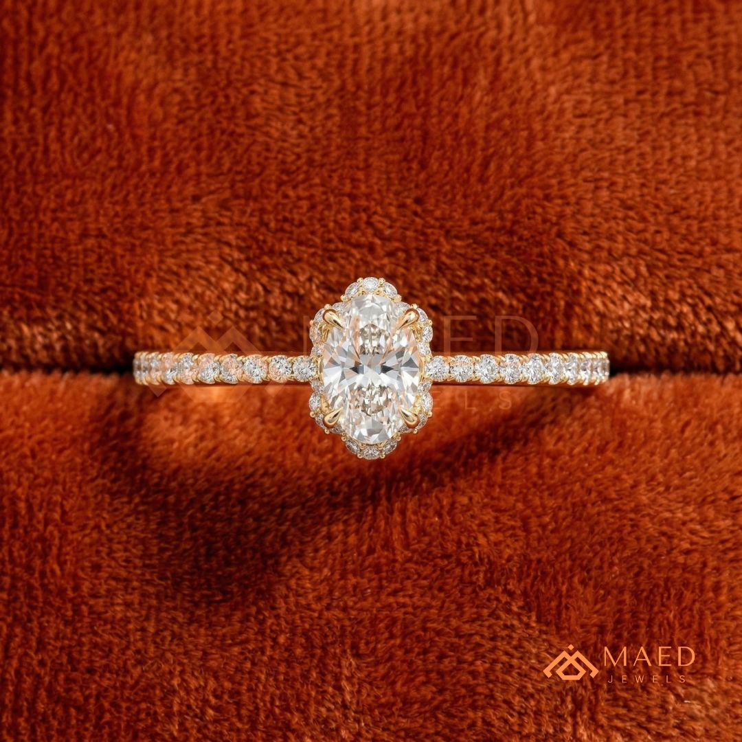 Vintage Oval Cut Halo Engagement Ring in 14K Gold, Rose Gold & Silver