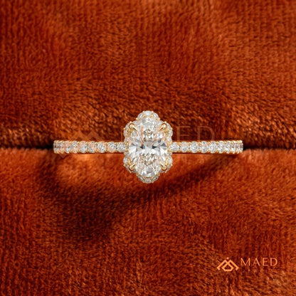 Vintage Oval Cut Halo Engagement Ring in 14K Gold, Rose Gold & Silver