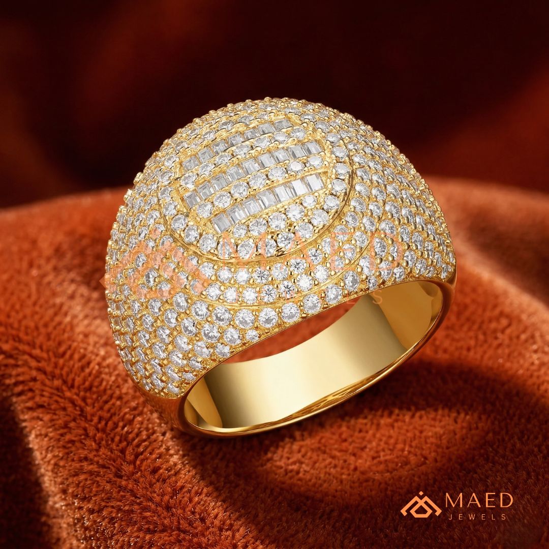 Heavy Square Iced Baguette Signet Ring – 925 Silver, 14K Gold & Rose Gold