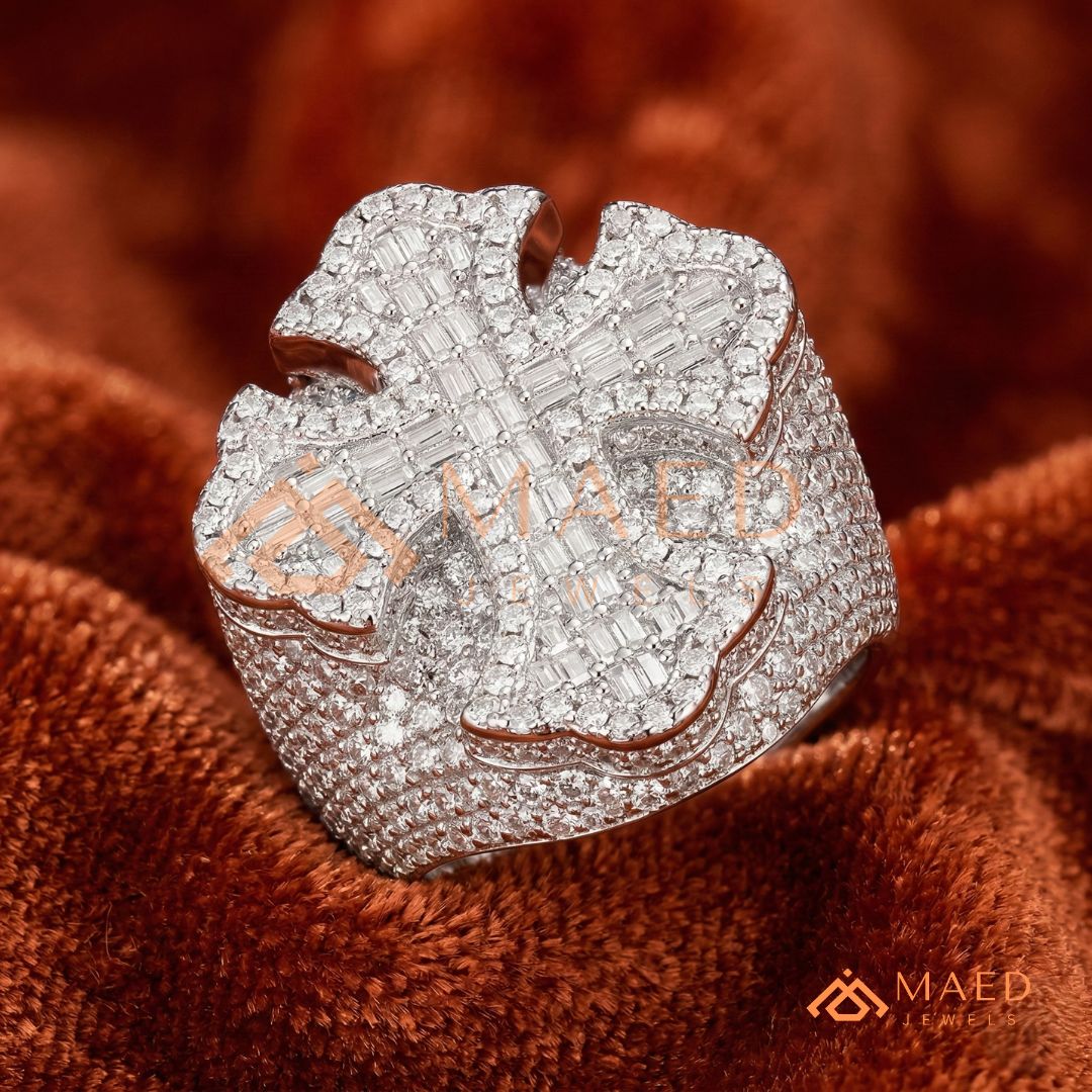 Men's Iced-Out 3D Cross Statement Ring | Silver, 14K Gold & Rose Gold
