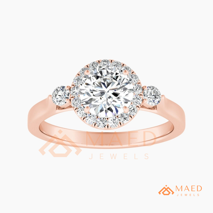 Majestic Oval Halo Diamond Simulant Ring in 14K Yellow Gold, Rose Gold & Sterling Silver