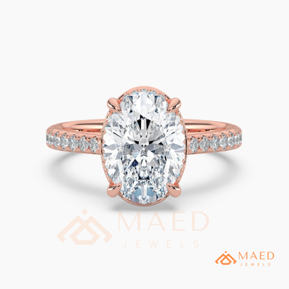 Oval Cut Hidden Halo Engagement Ring | Pavé Band in 14k Gold, Rose Gold & Silver