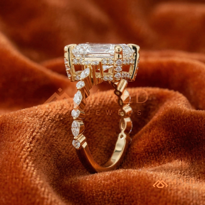 Radiant Cut Engagement Ring | Marquise & Round Cluster Band in 14K Gold, Rose Gold & Sterling Silver