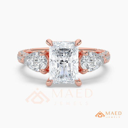 Modern Oval Cut Triple Row Engagement Ring with Baguette & Pavé Band