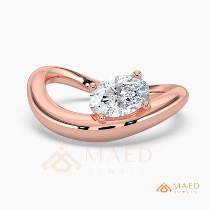 Sculptural Wave East-West Oval Engagement Ring in Silver, 14K Gold & Rose Gold