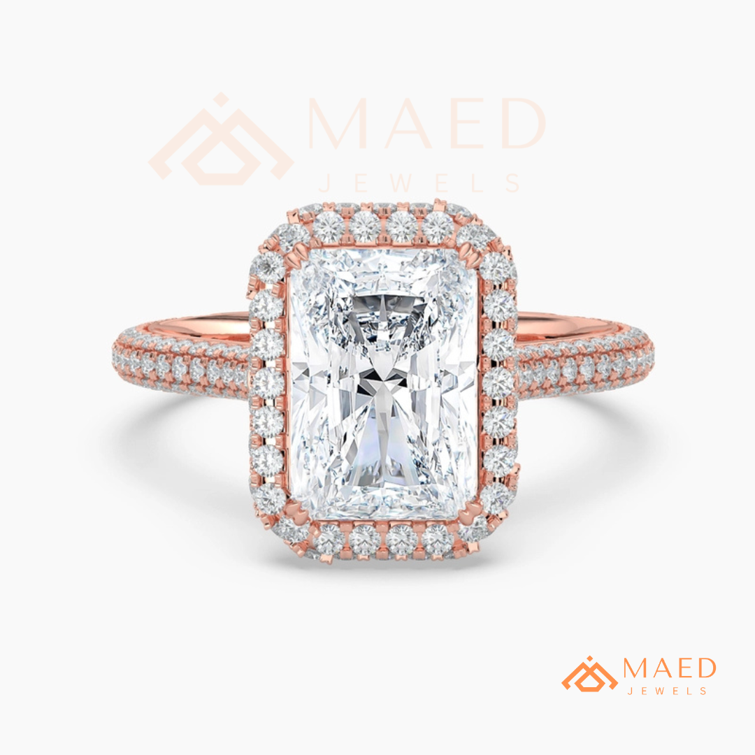 Radiant Cut Halo Engagement Ring in Sterling Silver, 14K Gold & 14K Rose Gold