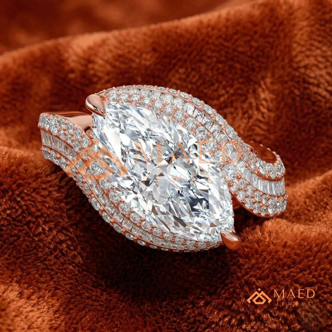 Marquise Cut Bypass Cocktail Ring in Sterling Silver, 14K Gold & 14K Rose Gold