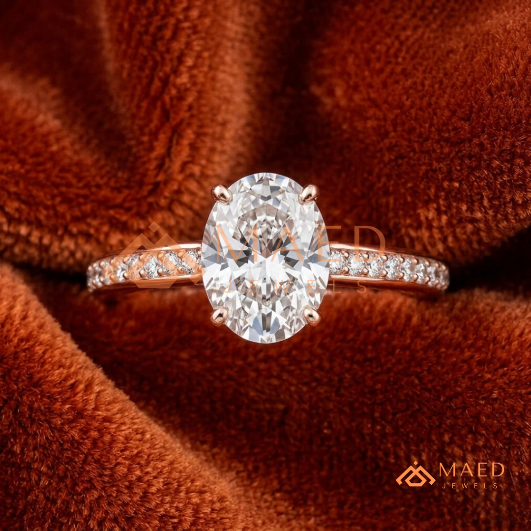 Elegant Oval-Cut Solitaire Engagement Ring with Pavé Band