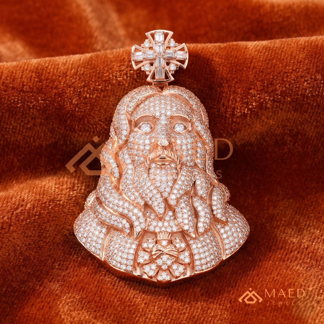 The Sovereign Sacred Heart Piece | Fully Encrusted Jesus Bust Cross Pendant