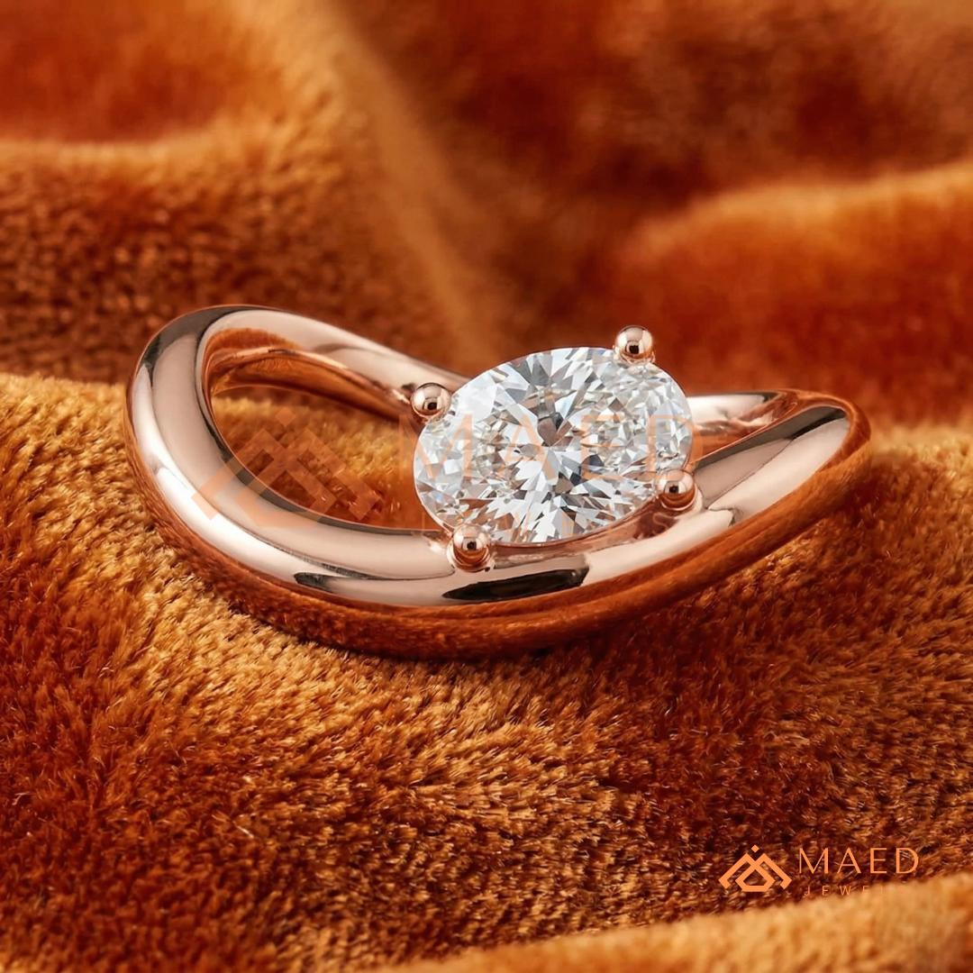 Sculptural Wave East-West Oval Engagement Ring in Silver, 14K Gold & Rose Gold