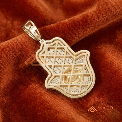Iced Out Hamsa & Evil Eye Protective Pendant – Symbolic Statement Medallion