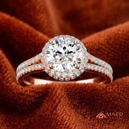 Round-Cut Halo Engagement Ring with Split-Shank Pavé Band