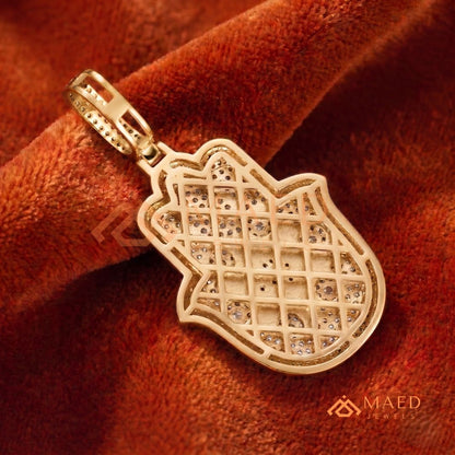Iced Out Hamsa & Star of David Pendant with Chai Symbol - Sterling Silver, 14K Gold & Rose Gold