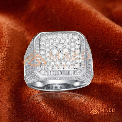 Men's Square Pave & Baguette Diamond Ring | Silver, 14K Gold & Rose Gold