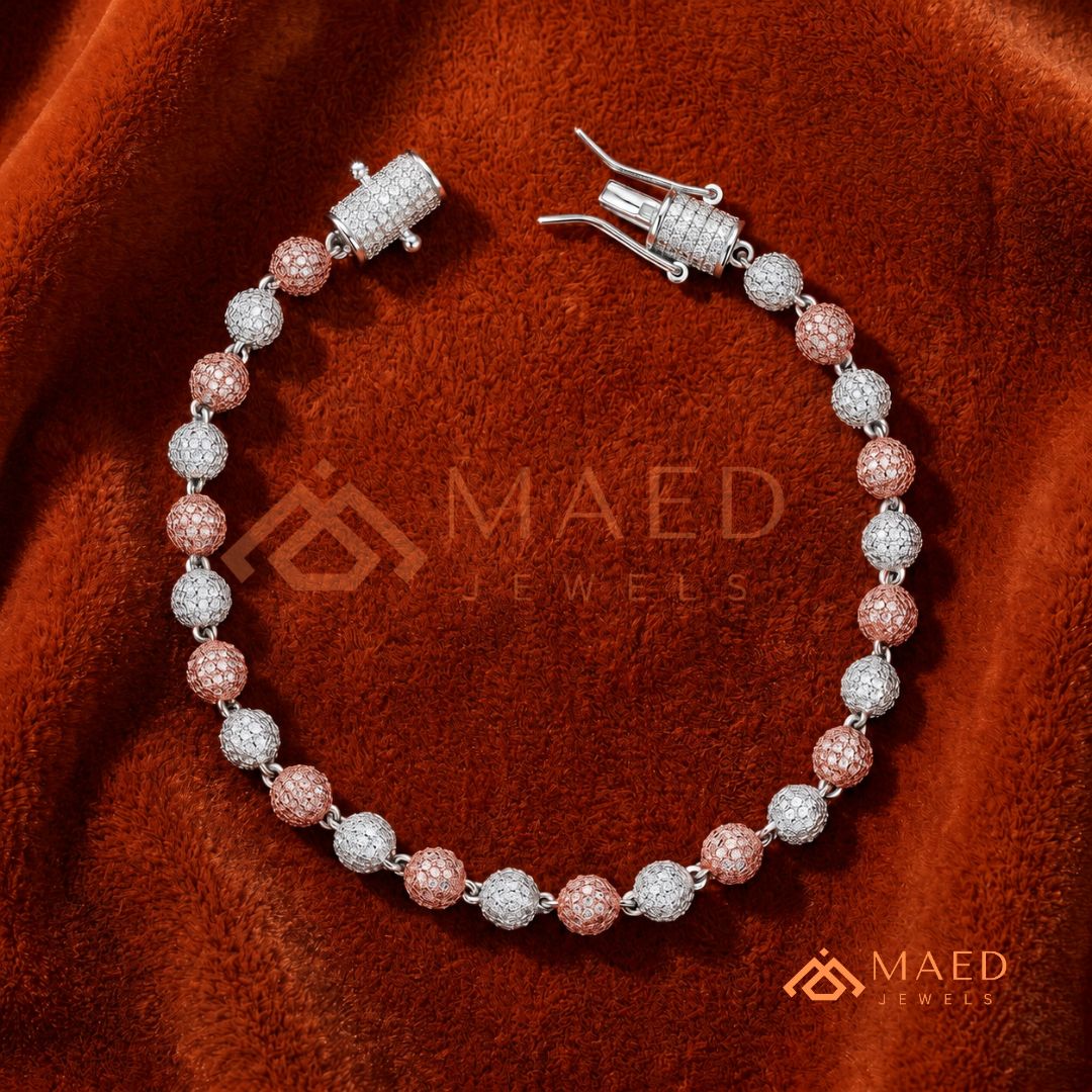 Iced-Out Pavé Ball Tennis Bracelet – 925 Silver, Gold & Rose Gold