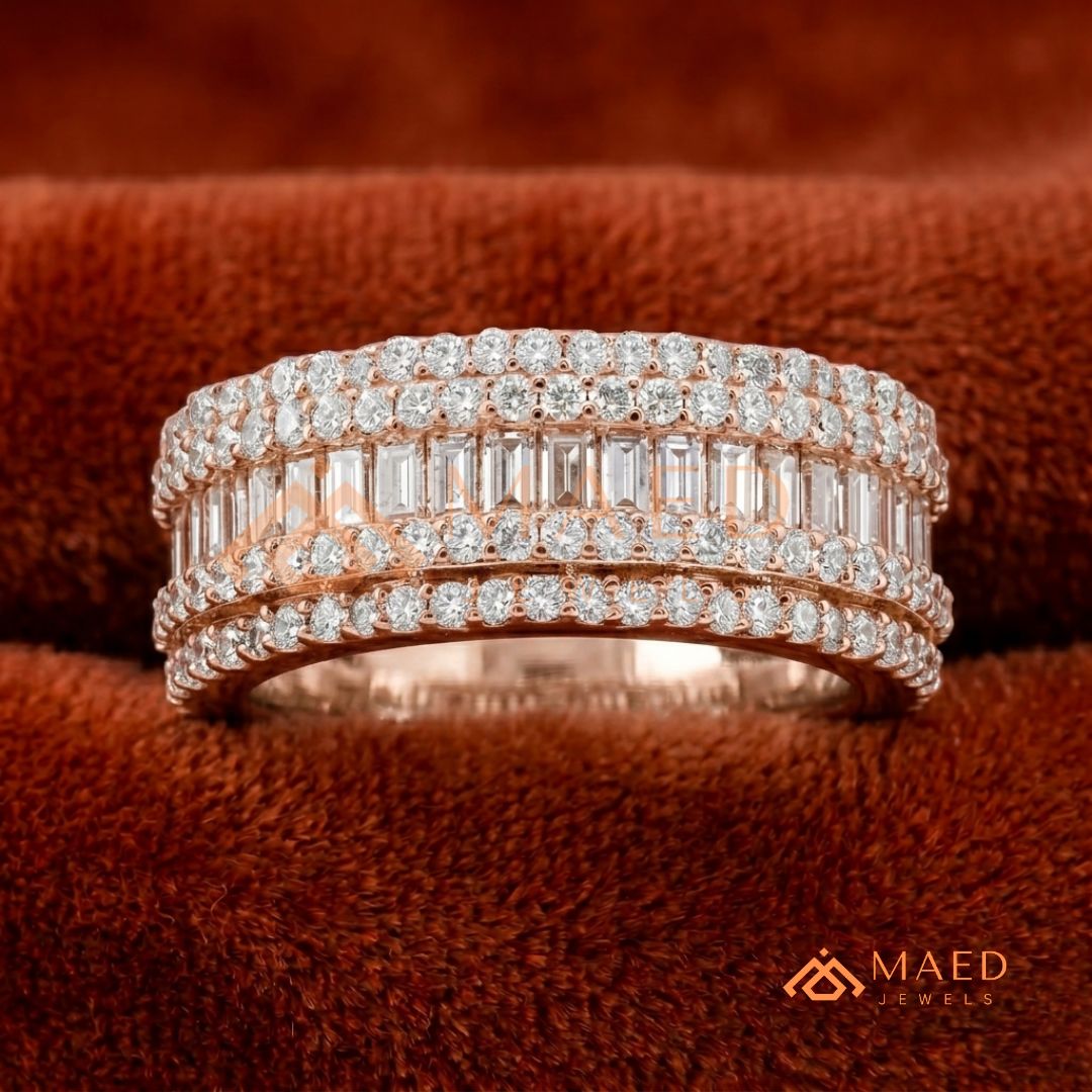 5-Row Hybrid Eternity Cigar Ring – Silver, 14K Yellow & Rose Gold