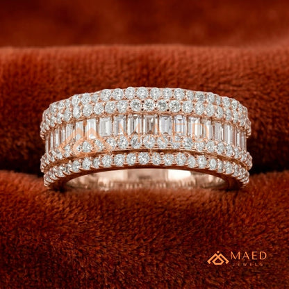 5-Row Hybrid Eternity Cigar Ring – Silver, 14K Yellow & Rose Gold