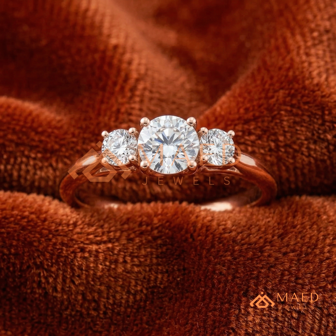 Classic Round Brilliant Cut Three Stone Ring | 14k Gold, Rose Gold & Silver