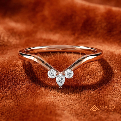 Pear Cut Cluster Chevron Wedding Band | V-Shaped Wishbone Tiara Ring in Silver, 14K Gold, & Rose Gold