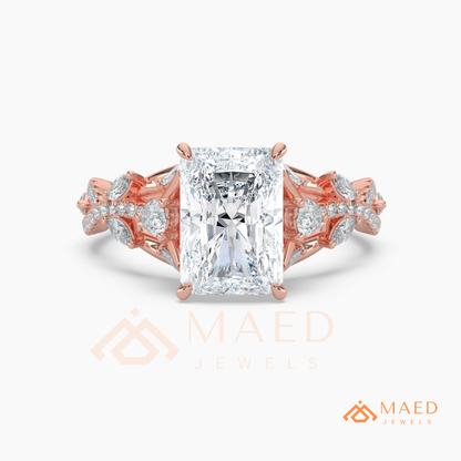 Radiant Cut Engagement Ring with Marquise Cluster Band in Silver, 14K Gold, & 14K Rose Gold