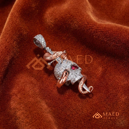 Fully Flooded Skull & Serpent Statement Charm – Ruby Red Eye Hip Hop Pendant