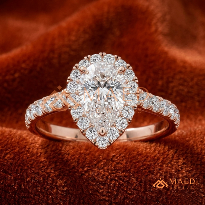 Pear Cut Halo Engagement Ring with Pave Band